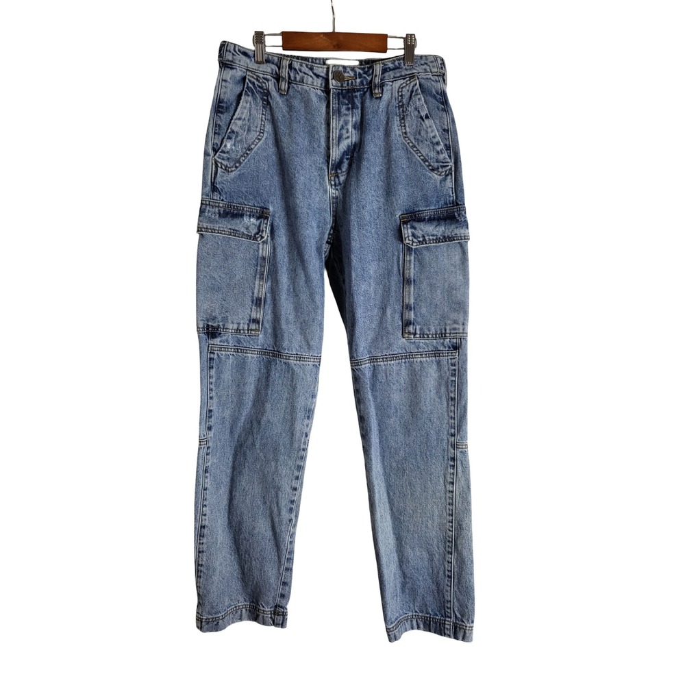 One Teaspoon Blue Denim Cargo Jeans High Rise Button Fly Size 28 Streetwear